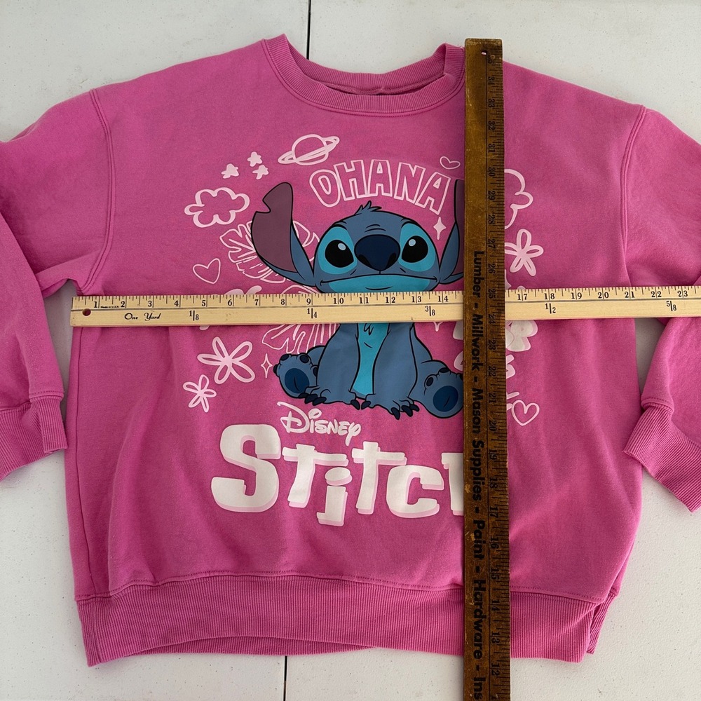Disney‎ Stitch Ohana Pink Graphic Pullover Sweatshirt Medium Youth Kids - Picture 8 of 9